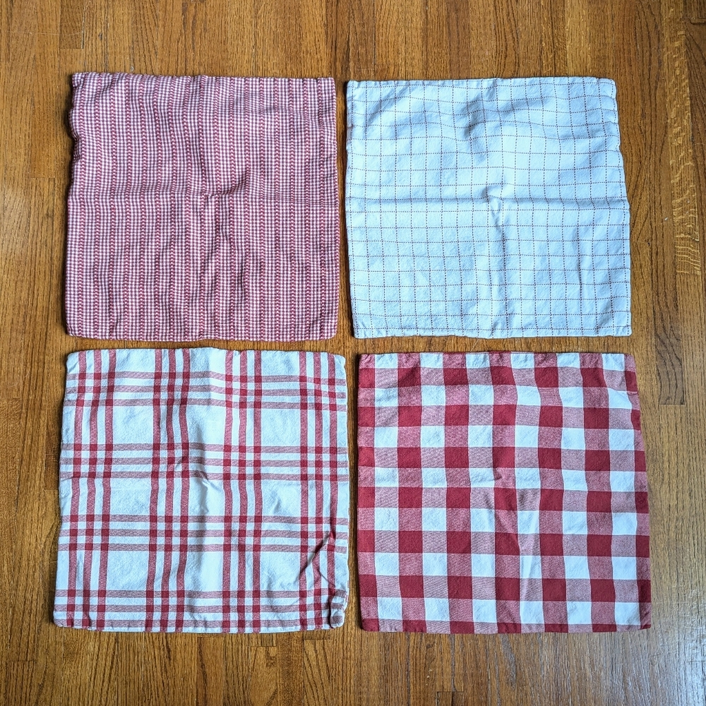 4 Throw Pillow Covers | 18x18 | Red/White